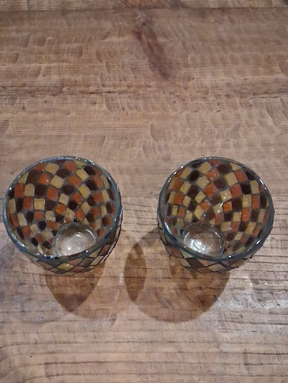 Vintage Mosaic Glass Votive Holders – Iridescent Multicolor (Brand Unbranded)